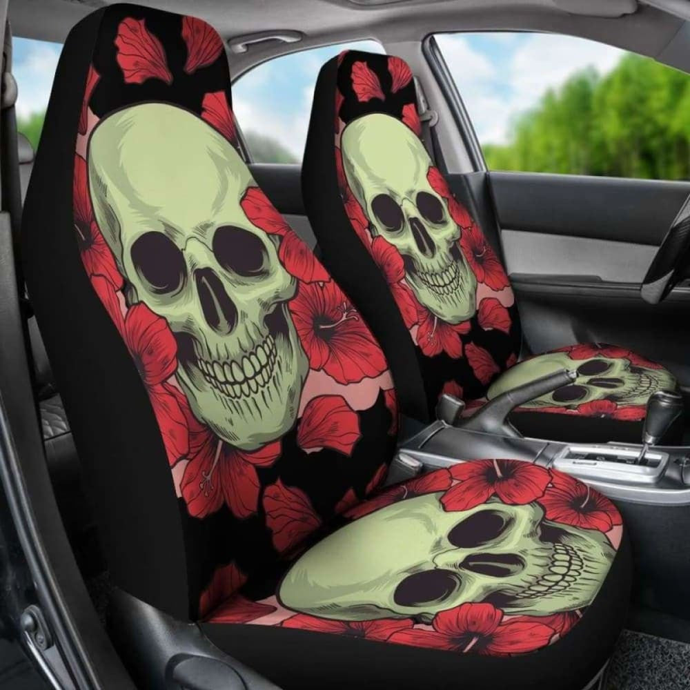 Set Pcs Floral Sugar Skull Day Of The Dead Skull Car Seat Covers