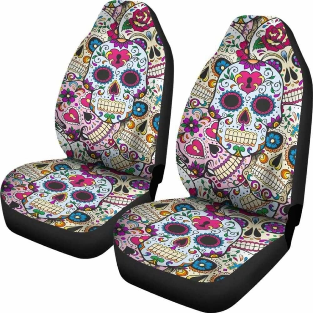 Set Of Sugar Skulls - Day Of The Dead Car Seat Covers