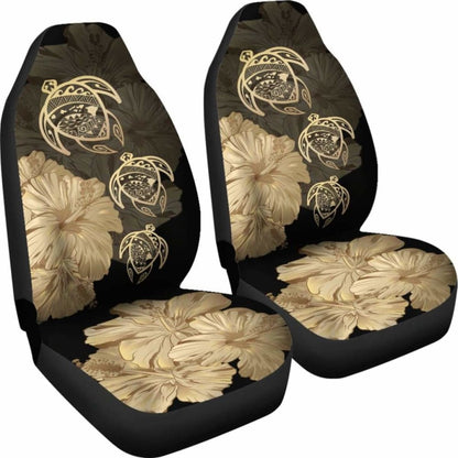 Hawaiian Map Turtle Hibiscus Gold Vintage Polynesian  Car Seat Covers - New