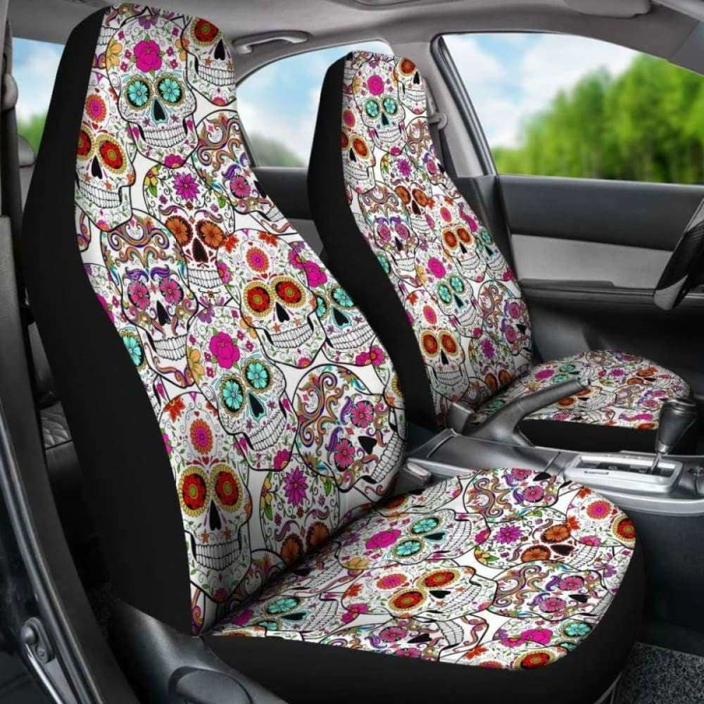 Set Of Pcs - Sugar Skull Day Of The Dead Car Seat Covers