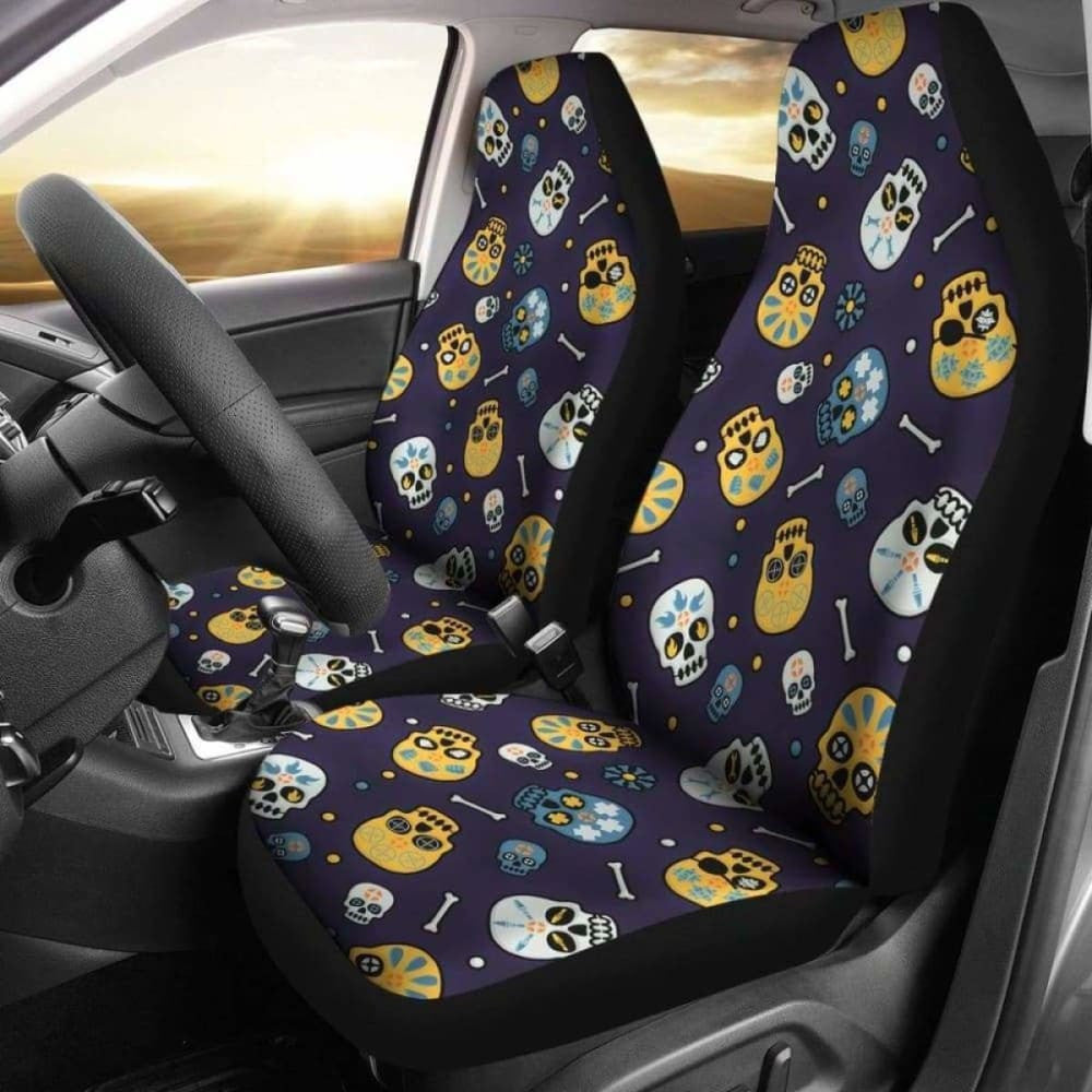 Set Pcs Floral Sugar Skull Day Of The Dead Skull Car Seat Covers