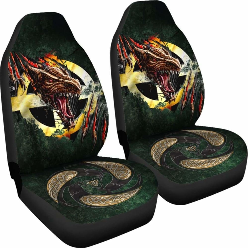 Celtic Cross Flag With Red Dragon Car Seat Covers