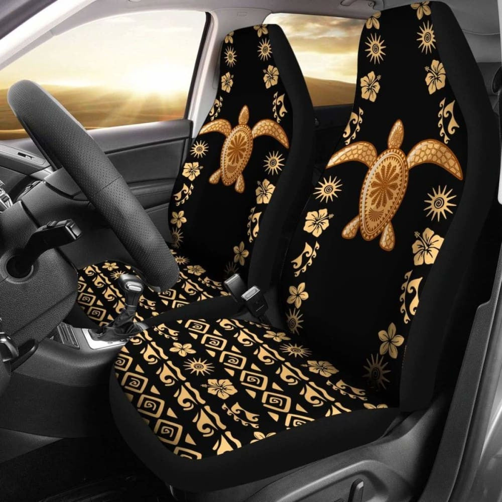 Turtle And Plumeria Hawaiian Car Seat Covers Set Of