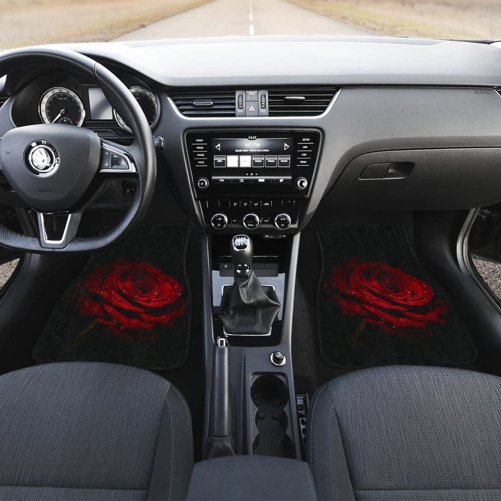 Car Floor Mats Rose Flower on Black Background
