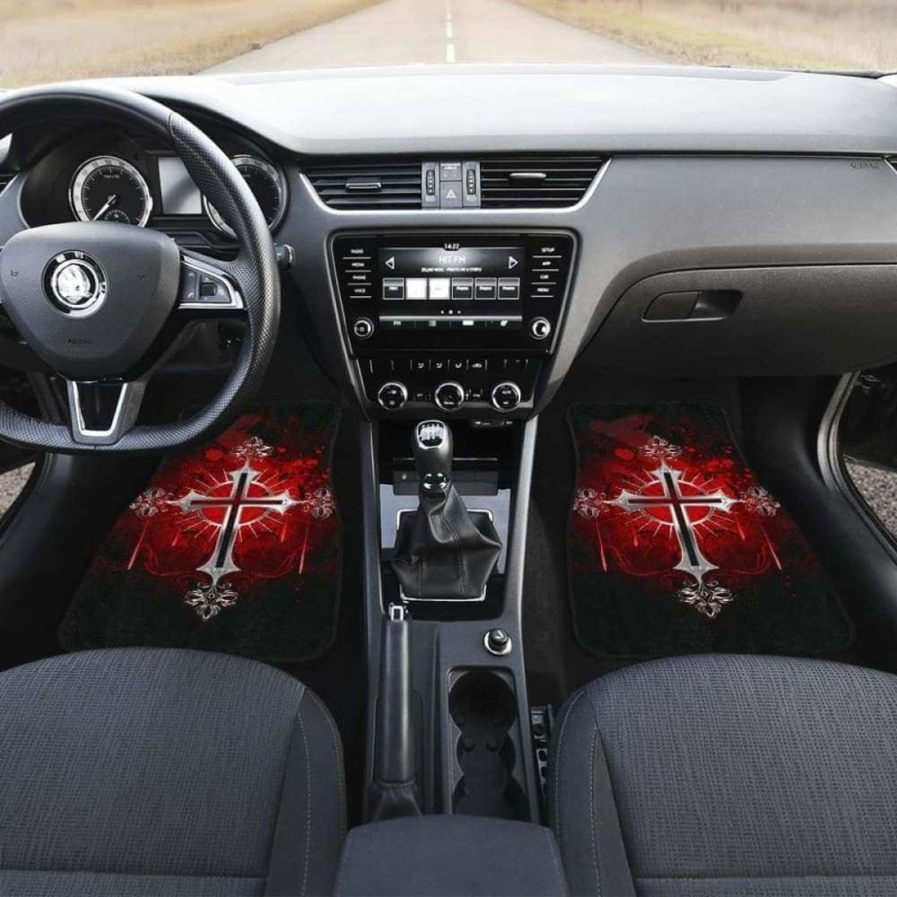 Silver Cross Art In Red Theme Car Floor Mats