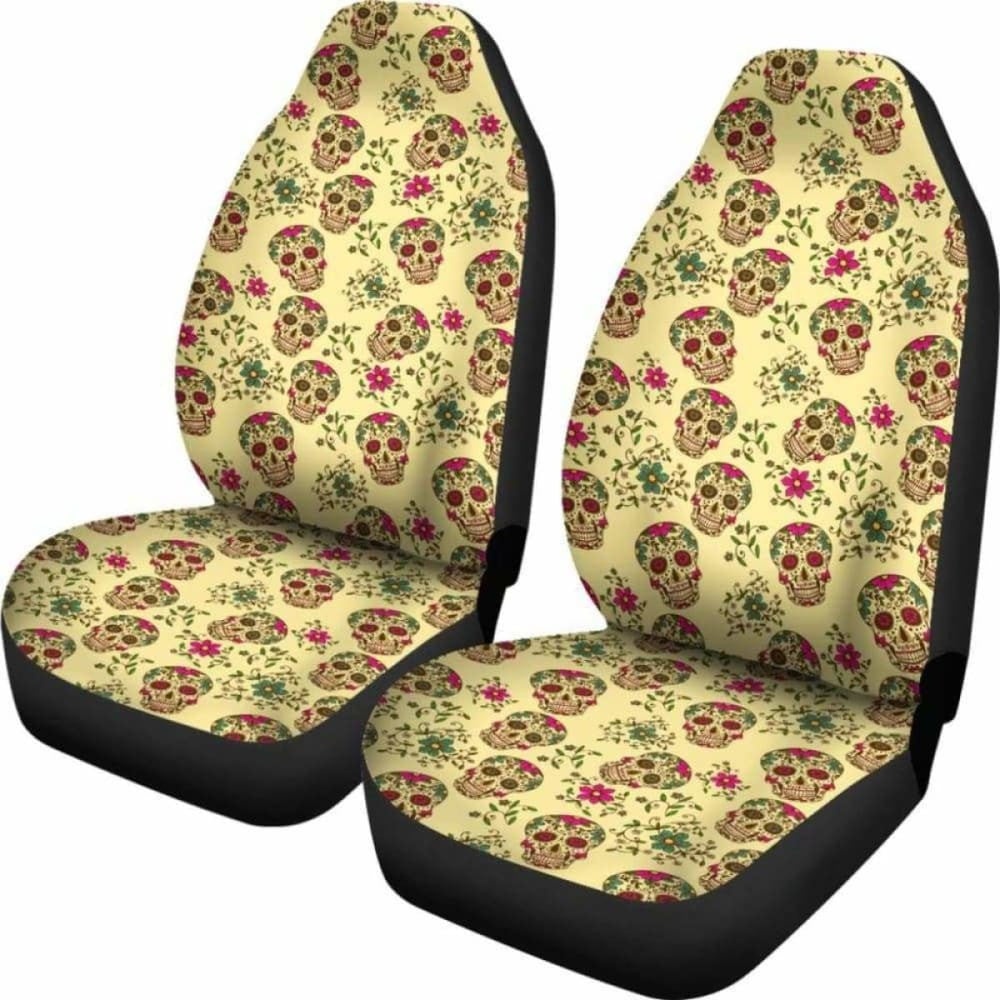 Set Of Day Of The Dead Sugar Skull Car Seat Cover