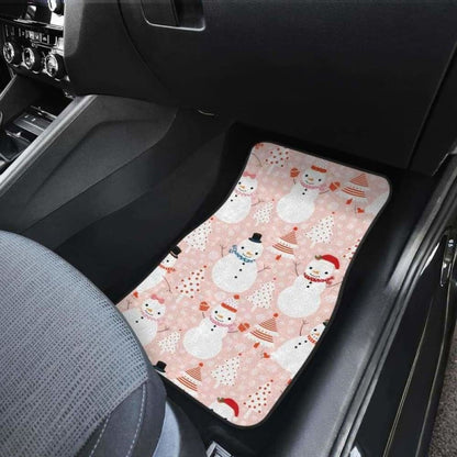 Cute Snowman Christmas Tree Snowpink Background Front And Back Car Mats