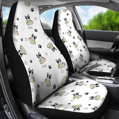 Cute French Bulldog Dog Print On White Car Seat Covers