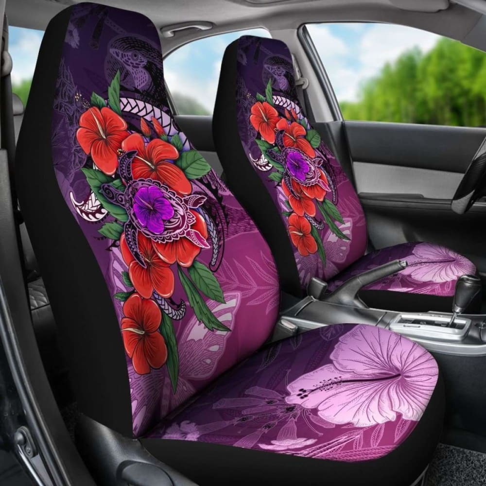 Polynesian Car Seat Covers - Purple Hibiscus Turtle Flowing - Amazing