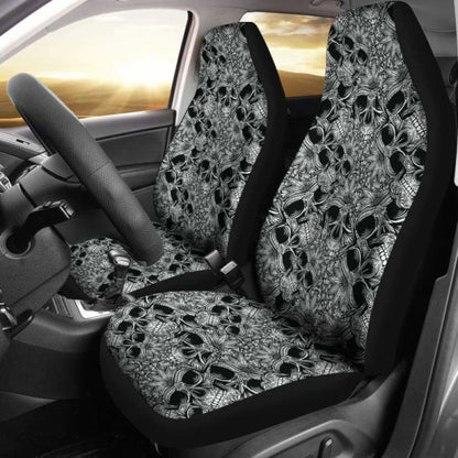 Set Of Floral Sugar Skull Seat Covers - Day Of The Dead