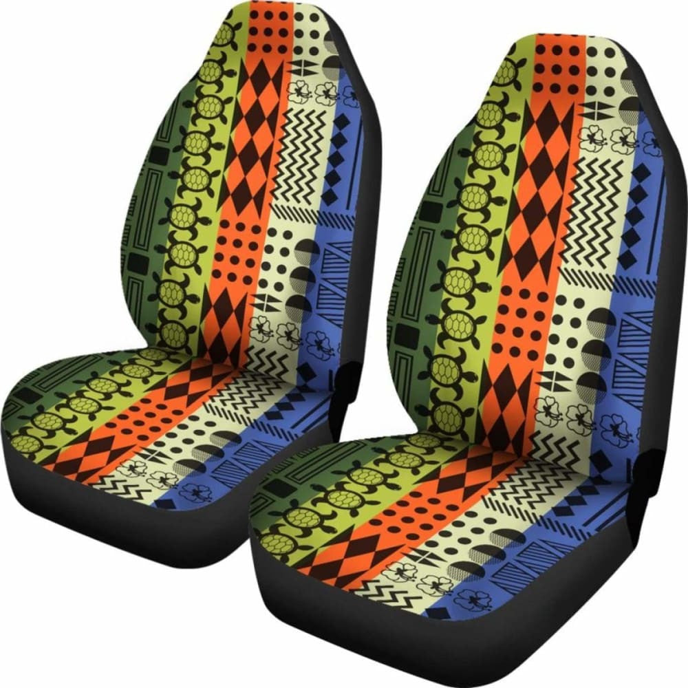 Turtle And Hibiscus Pattern Hawaiian Car Seat Covers Set Of