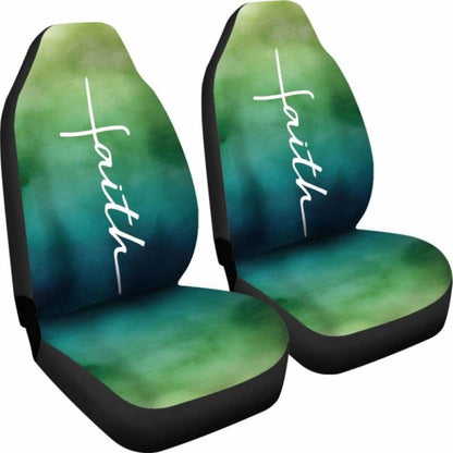 Faith Green And Blue Watercolor Car Seat Covers Religious Christian Themed