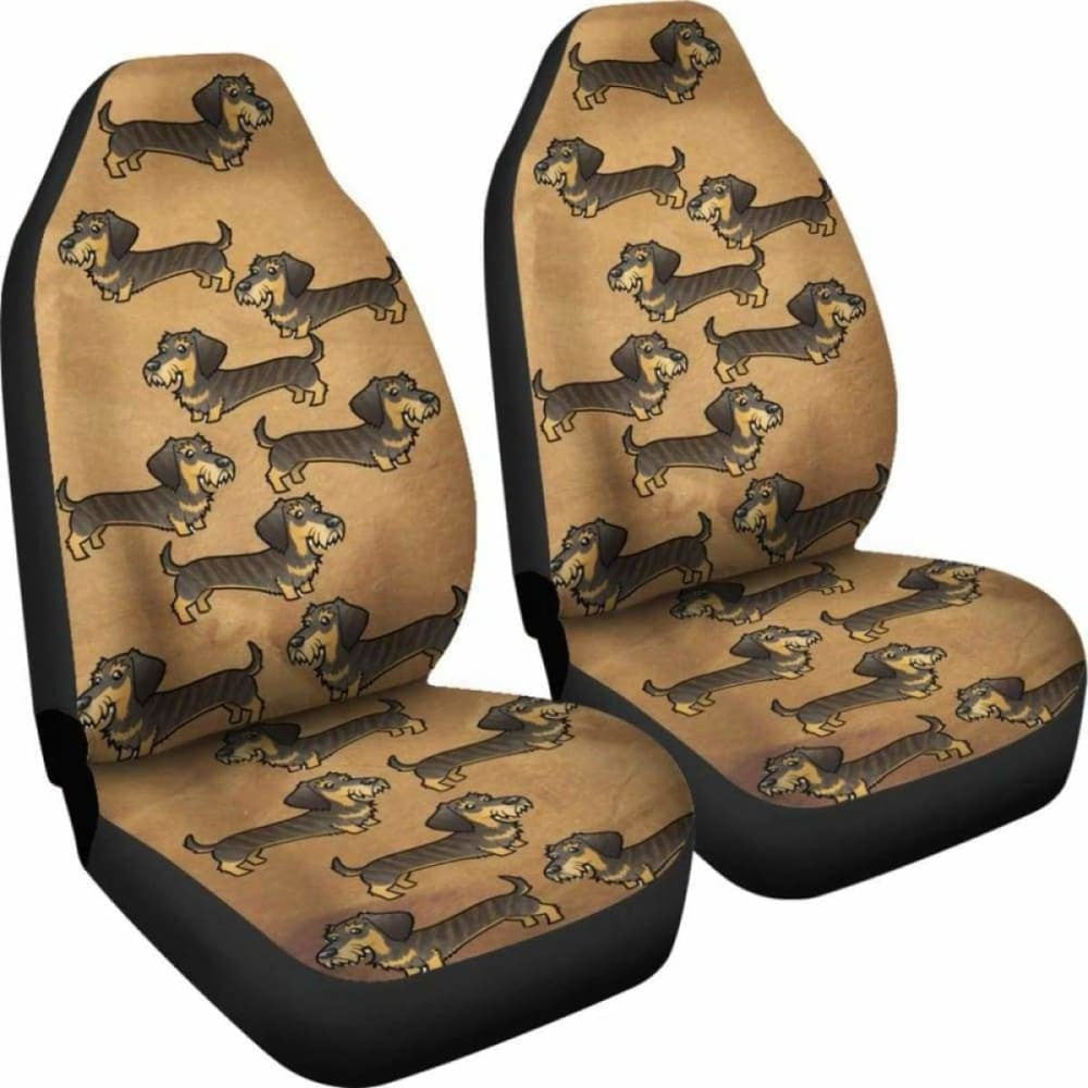 Cartoon Wire Haired Dachshund Car Seat Cover