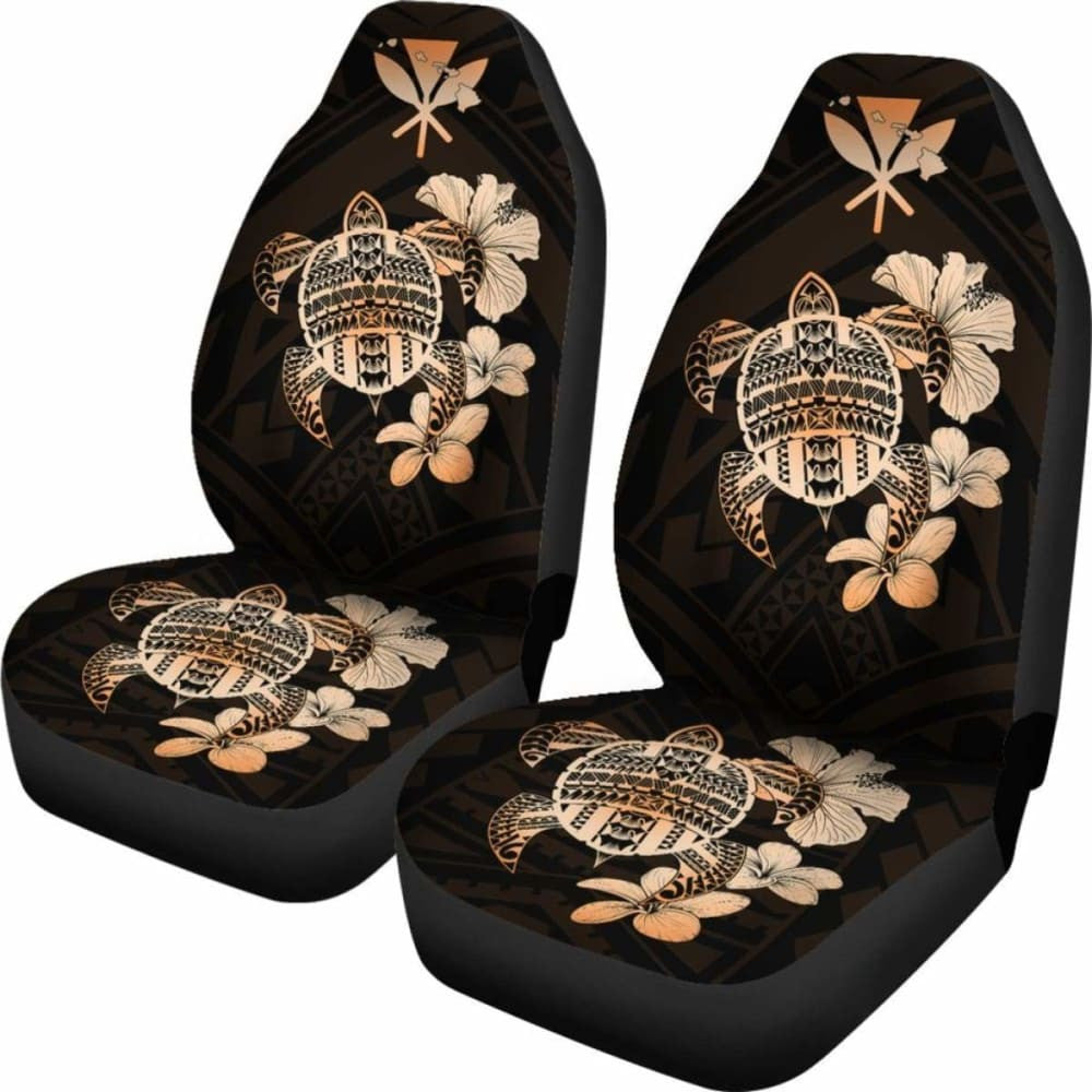 Hawaiian Kanaka Hibiscus Plumeria Mix Polynesian Turtle Car Seat Covers Orange New Awesome