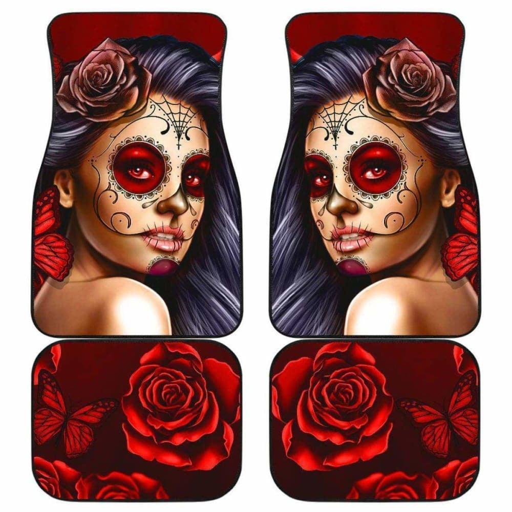 Calavera Girl - Red - Front and Back Car Floor Mats