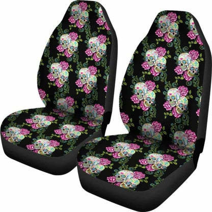 Set Of Sugar Skull Floral Car Seat Covers